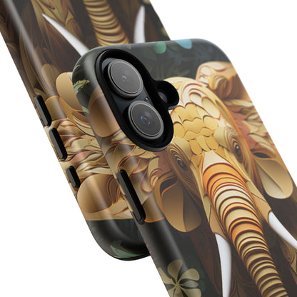 Golden Jungle Elephant Mobile Cover – Intricate Paper Art Design