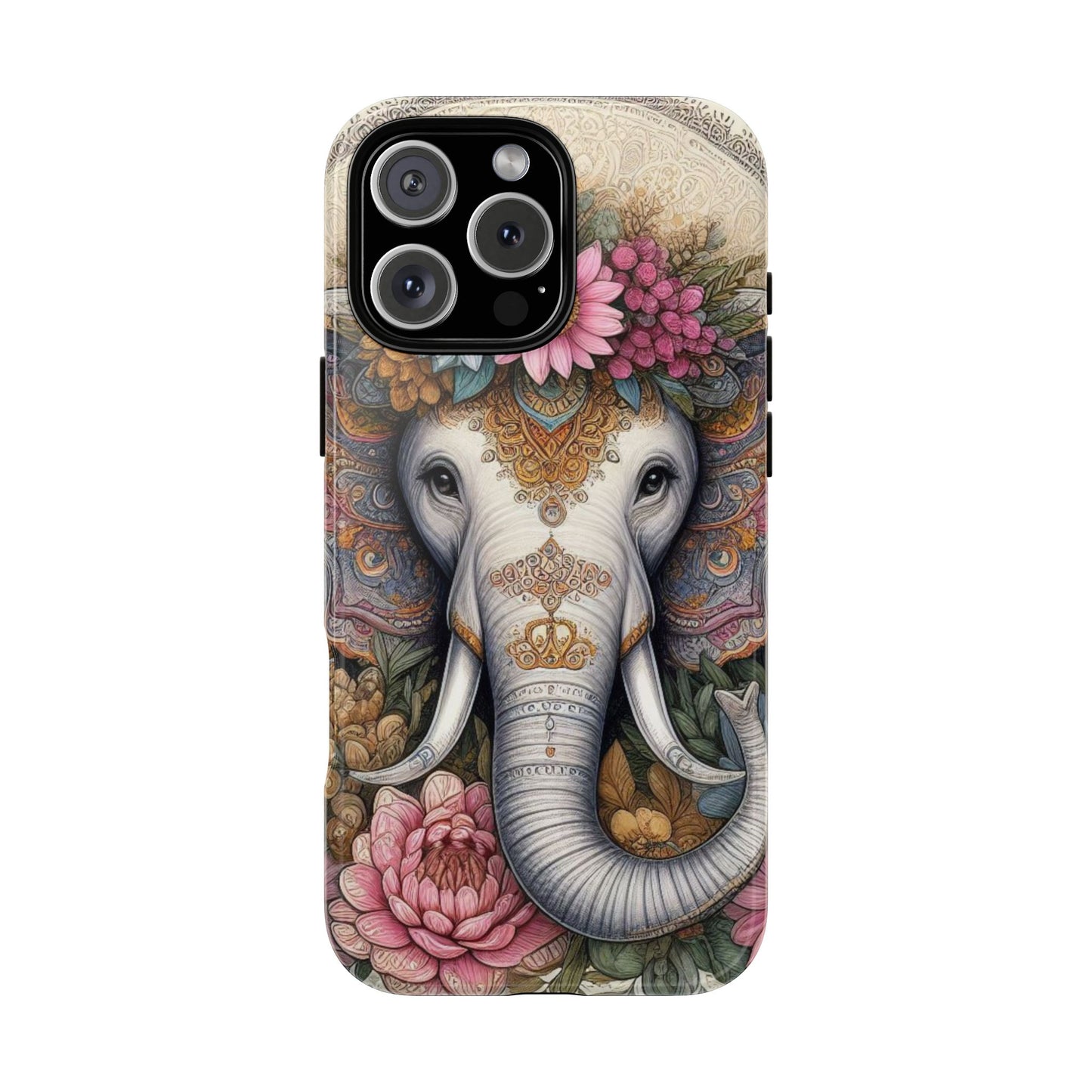 Elegant Floral Elephant Mobile Cover – Royal Mandala Art