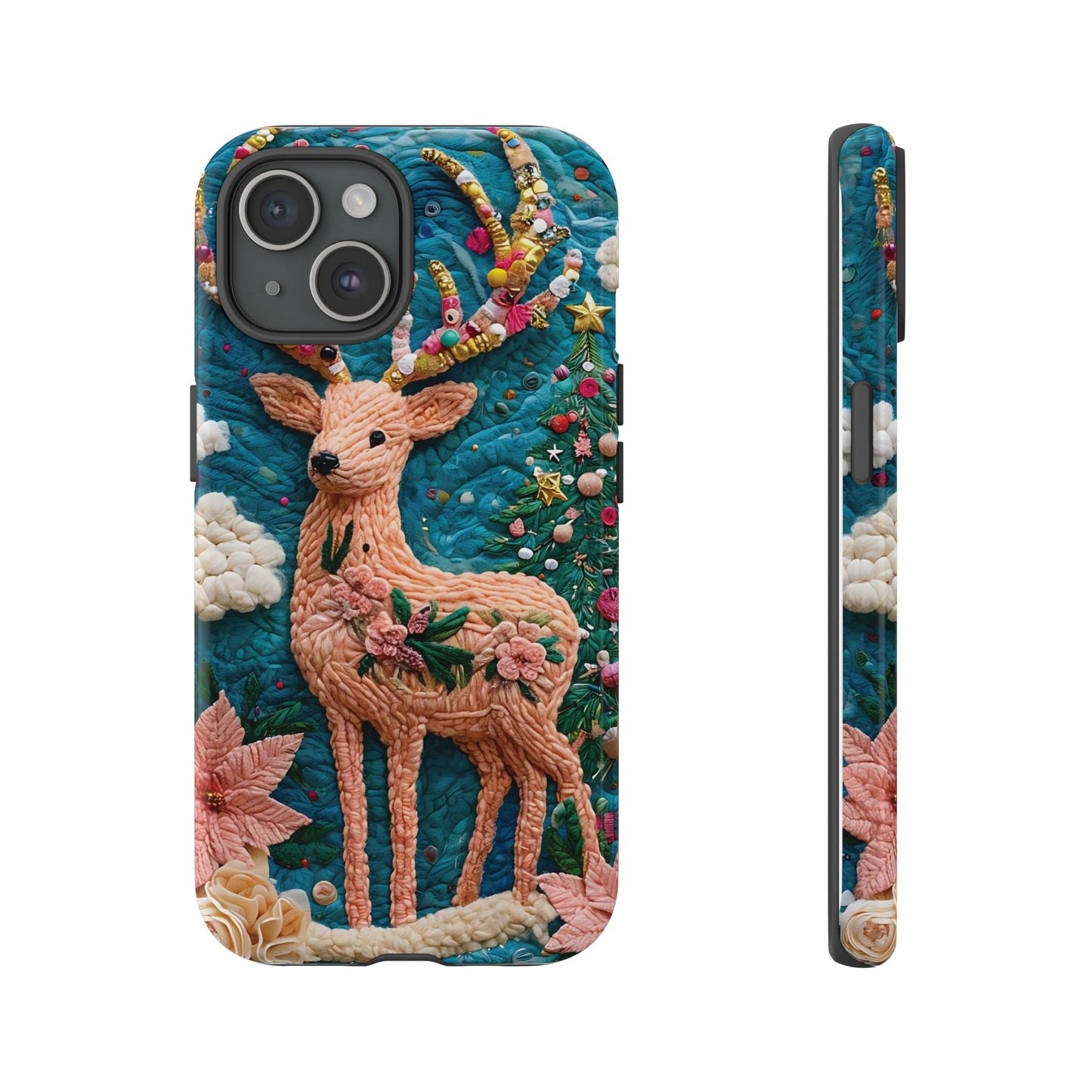 Whimsical Textile Art Featuring Intricate Peach-Colored Deer phone case design.