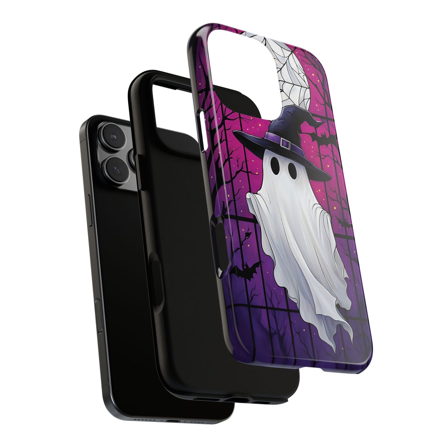 Stylized Halloween Illustration of a Ghost in Stained Glass  phone case design.