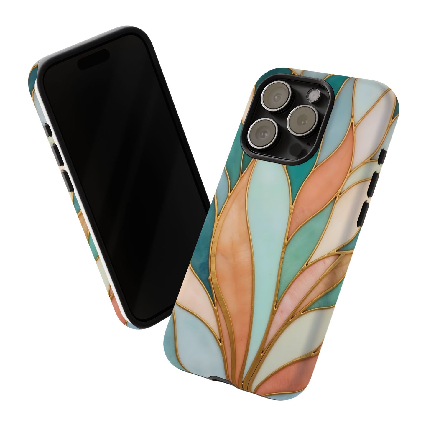 Geometric Leaves: Teal, Peach, and Gold Harmony