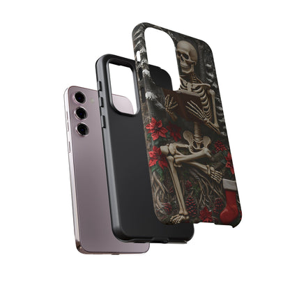 Surreal Relief Sculpture of Skeleton Reading Amidst Festive Decor phone case design