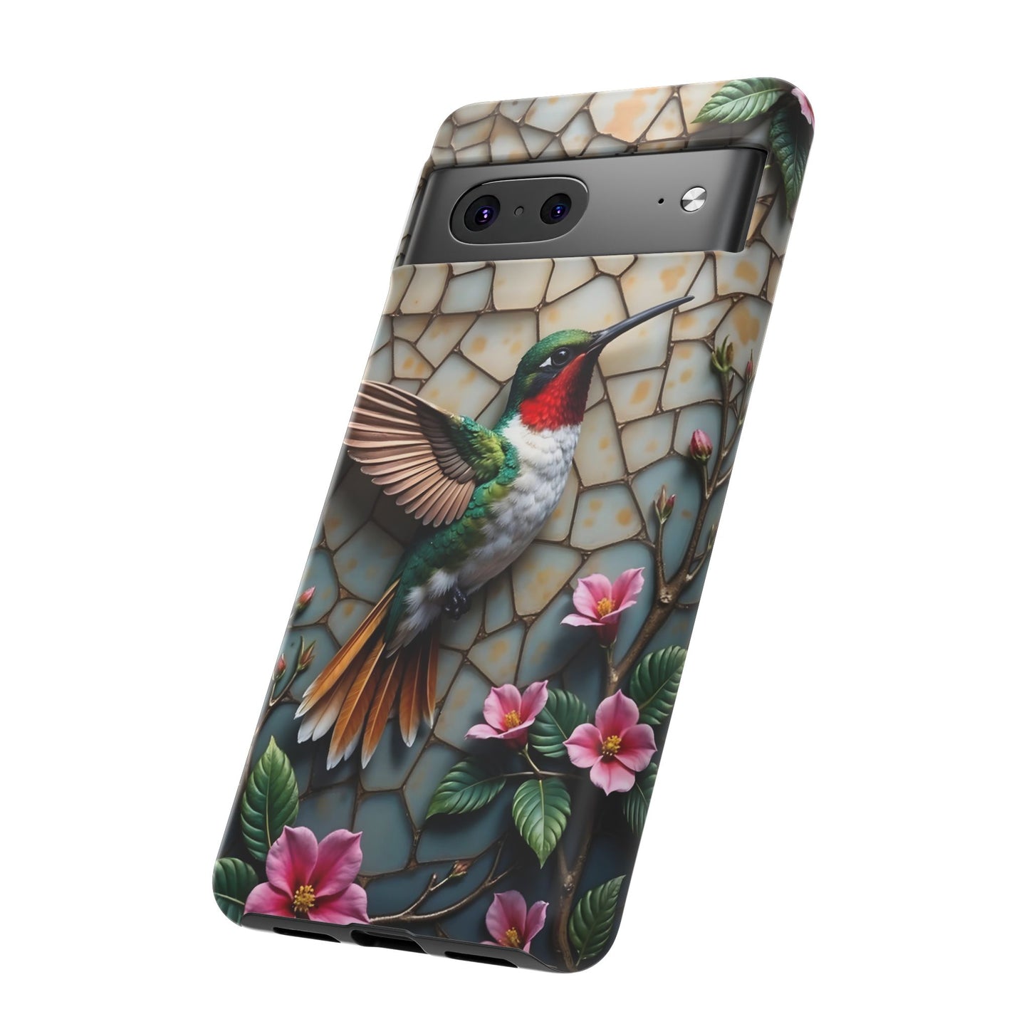 Vivid Hummingbird with Blossoming Branches | Artistic Mosaic Style
