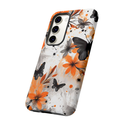 Bold Butterfly & Floral Splash Mobile Cover – Black & Orange Aesthetic