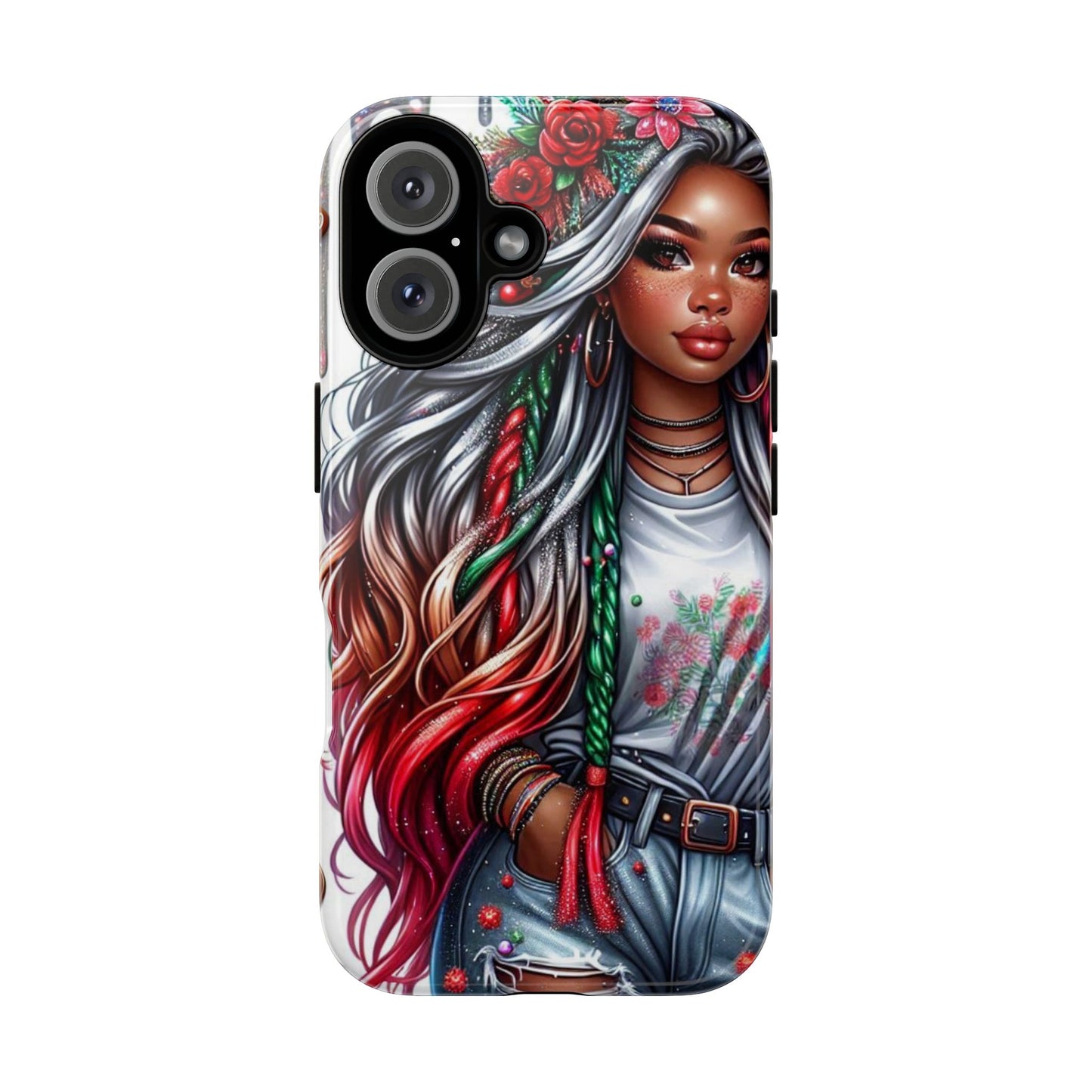 Festive Boho Queen – Holiday Glow & Candy Cane Braids Mobile Cover