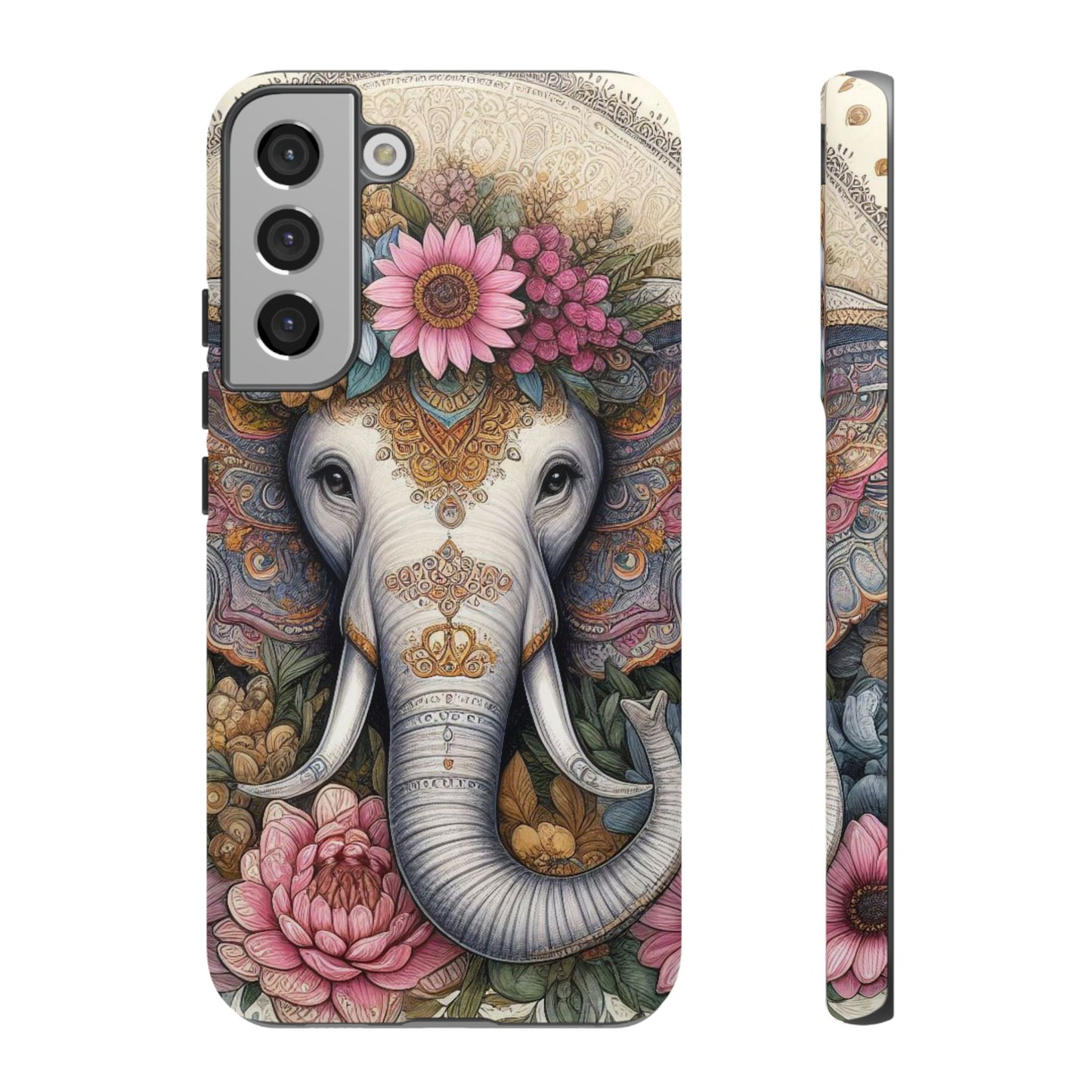 Elegant Floral Elephant Mobile Cover – Royal Mandala Art