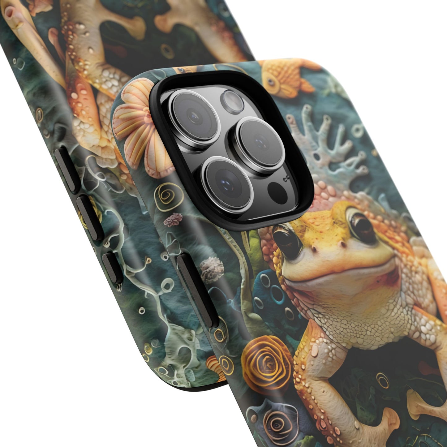 Intricate 3D Felt Artwork of Underwater Ecosystem with Frog phone case design.