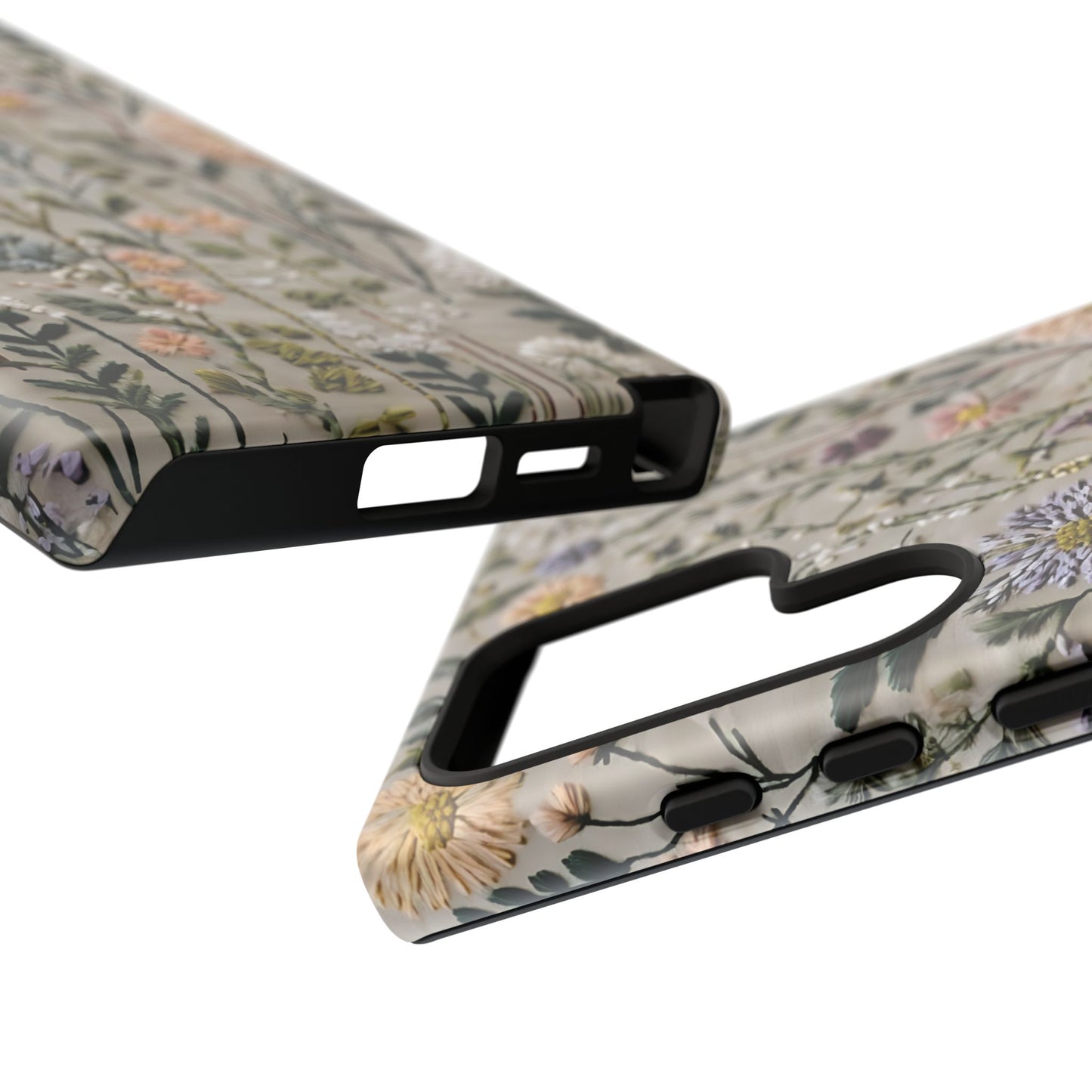 Intricate Embroidery Artwork Featuring Botanical Elements On Beige phone case design.
