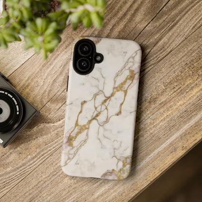 Elegant White and Gold Marble Case Design