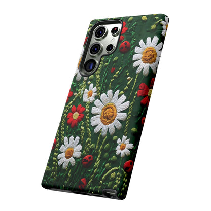 Knitted Pattern With Diamonds And Festive Motifs On Navy phone case design.
