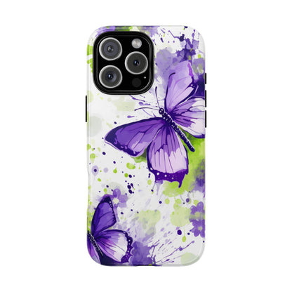 Vibrant Purple Butterfly Splash Mobile Cover – Artistic Green & Violet Aesthetic