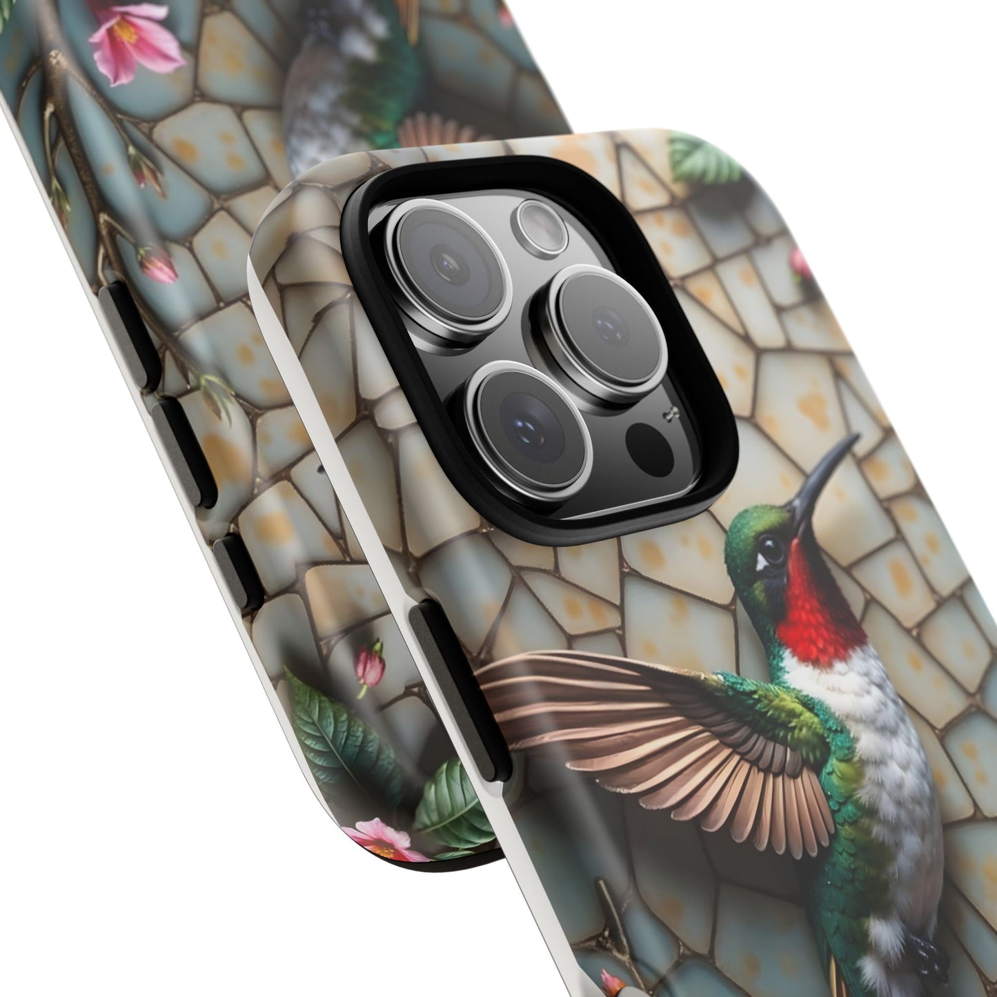 Vivid Hummingbird with Blossoming Branches | Artistic Mosaic Style