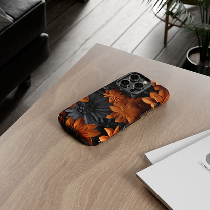 Orange & Black 3D Floral Mobile Case