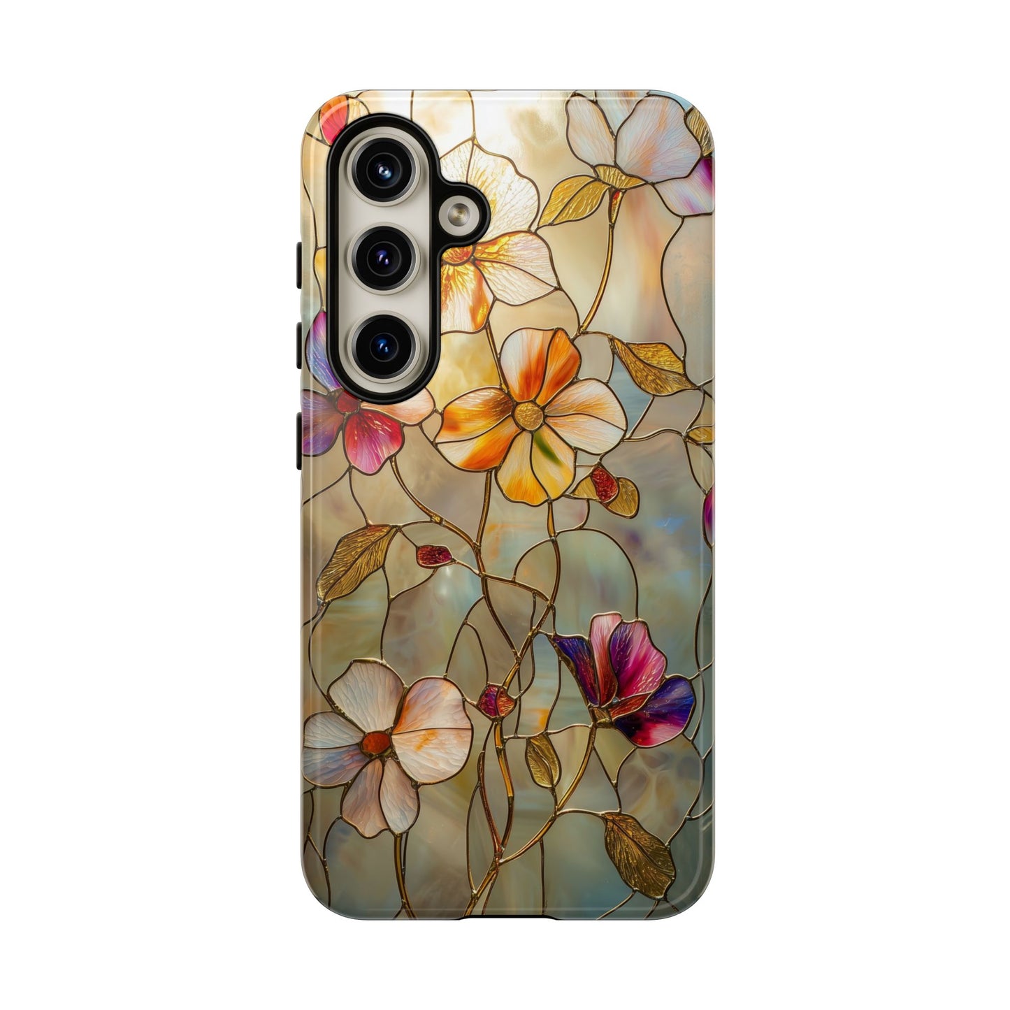 Golden Bloom – Luxe Stained Glass Floral Phone Case for iPhone, Samsung & Pixel