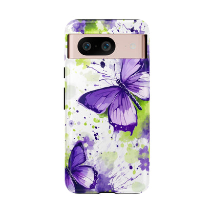 Vibrant Purple Butterfly Splash Mobile Cover – Artistic Green & Violet Aesthetic
