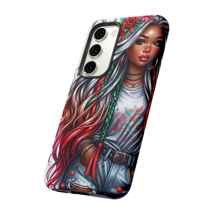 Festive Boho Queen – Holiday Glow & Candy Cane Braids Mobile Cover