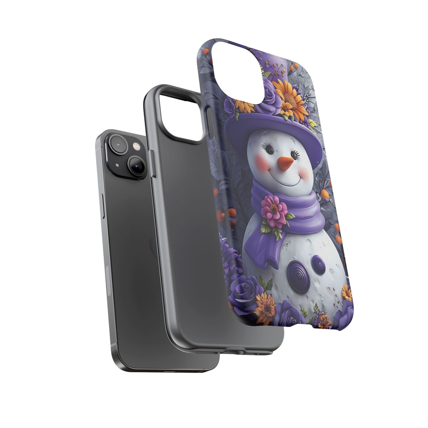 Cheerful Snowman With Colorful Floral Hat And Scarf phone case design