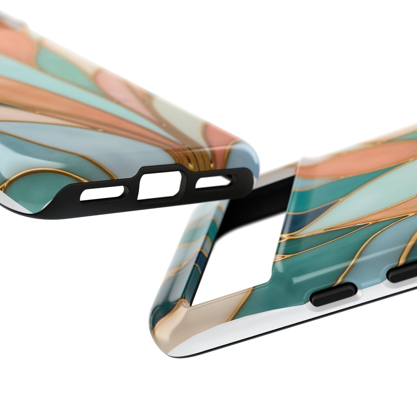 Geometric Leaves: Teal, Peach, and Gold Harmony