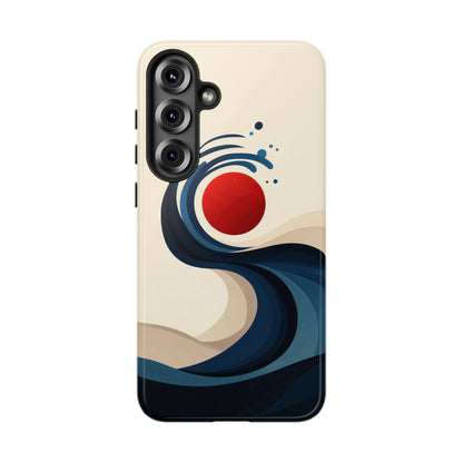 Red Sun Wave – Minimalist Abstract Ocean Case for iPhone, Google Pixel, Samsung