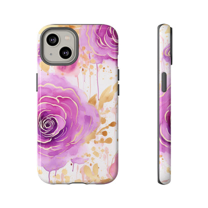 Elegant Purple-Gold Watercolor Rose Mobile Case