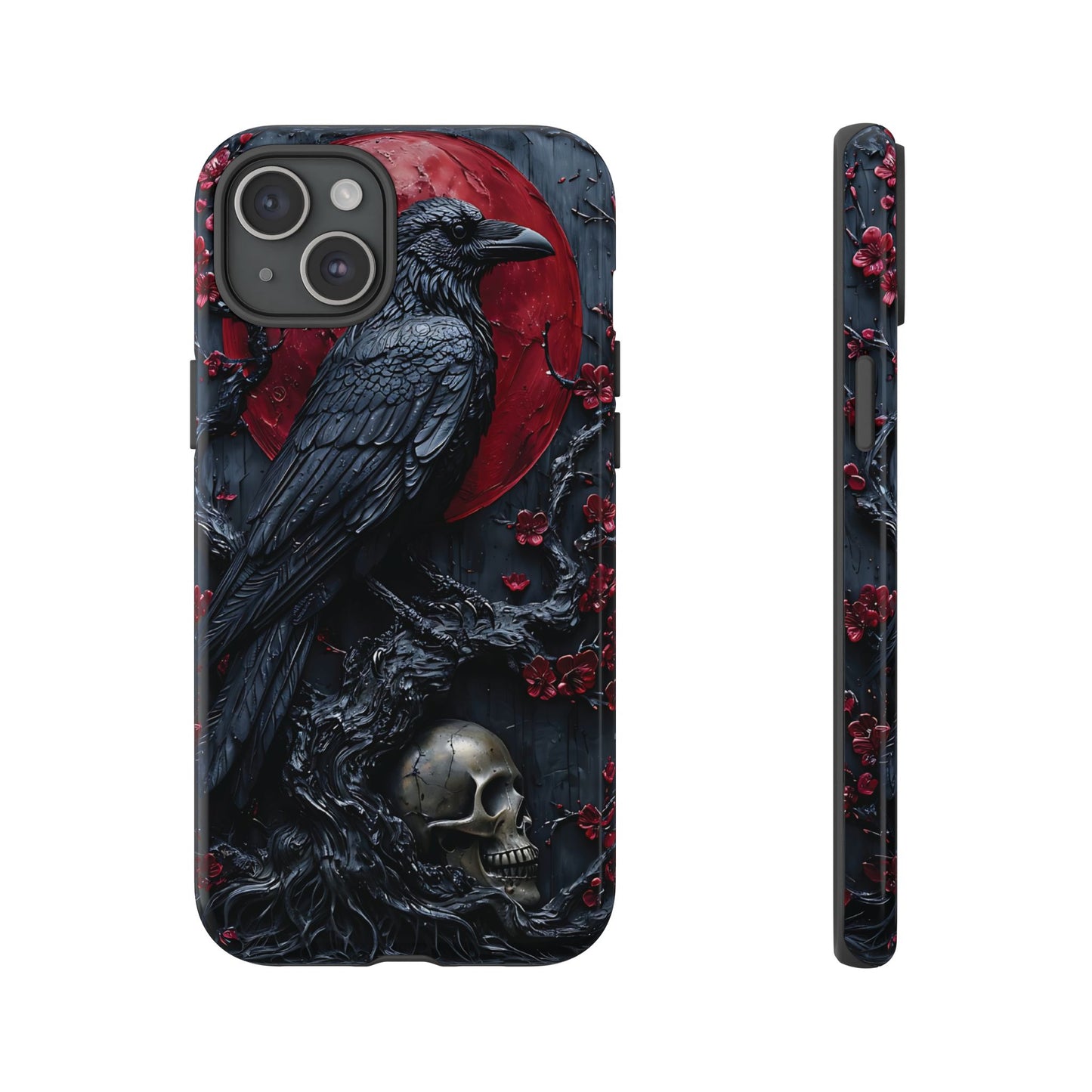 Gothic Sculpture Of Raven On Charcoal Tree Branch phone case design