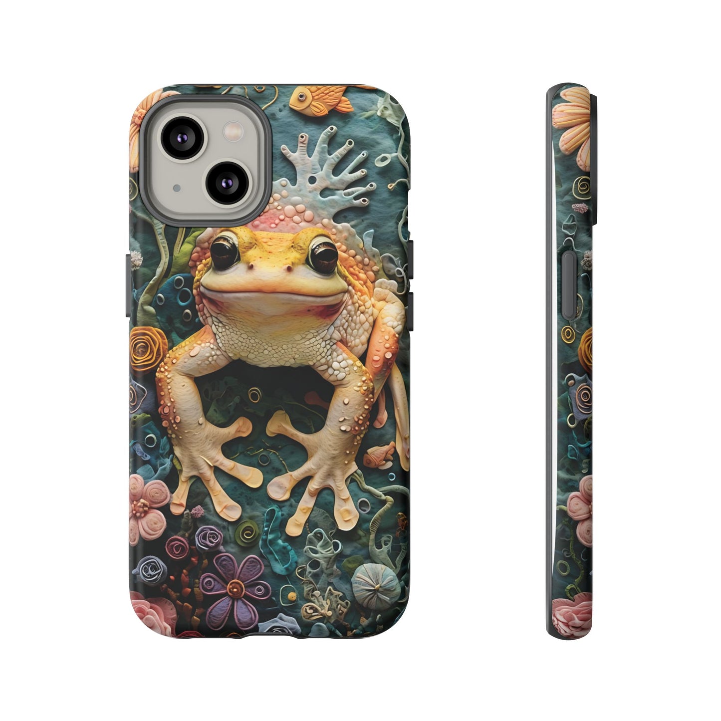 Intricate 3D Felt Artwork of Underwater Ecosystem with Frog phone case design.