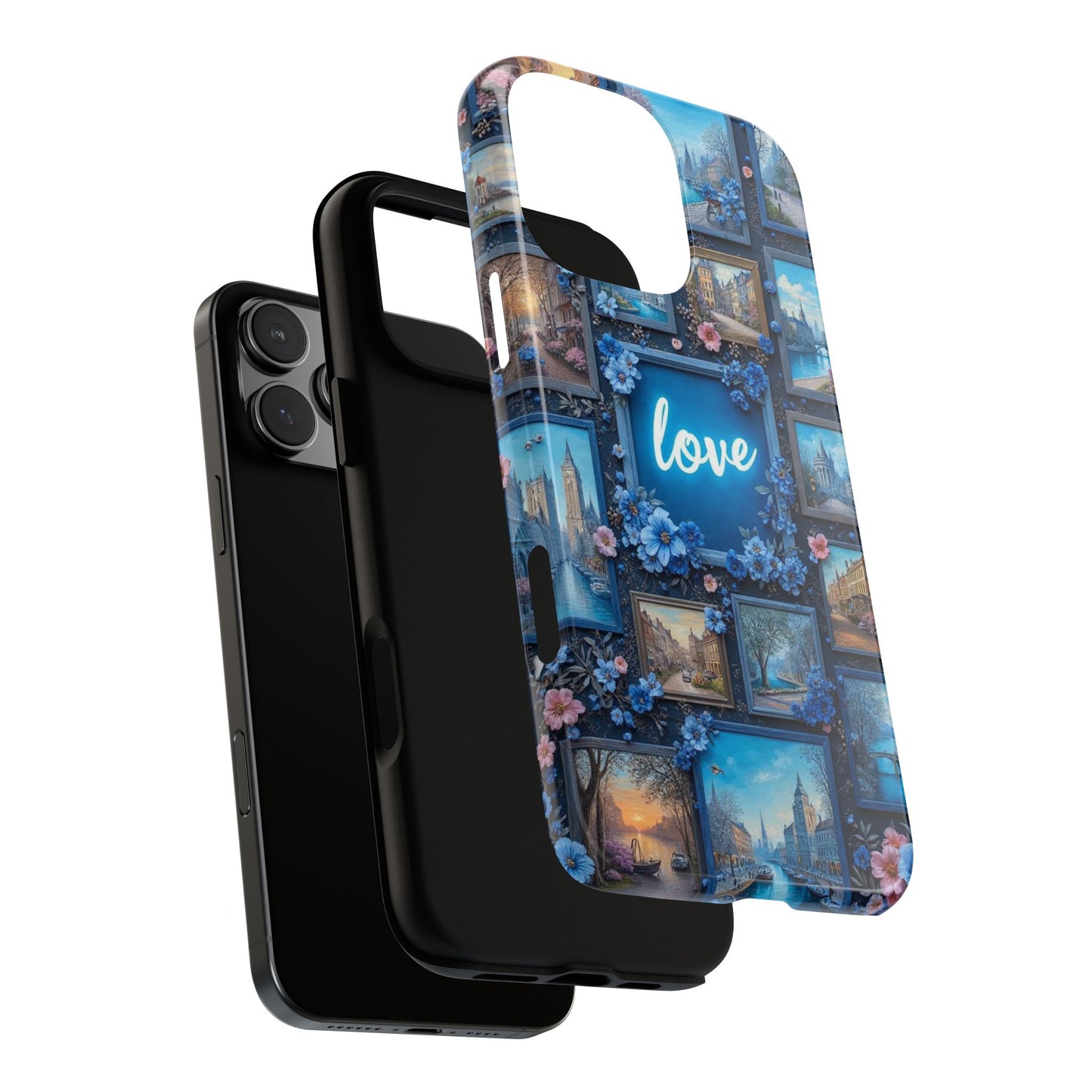 Blue Floral Love Frame Phone Case