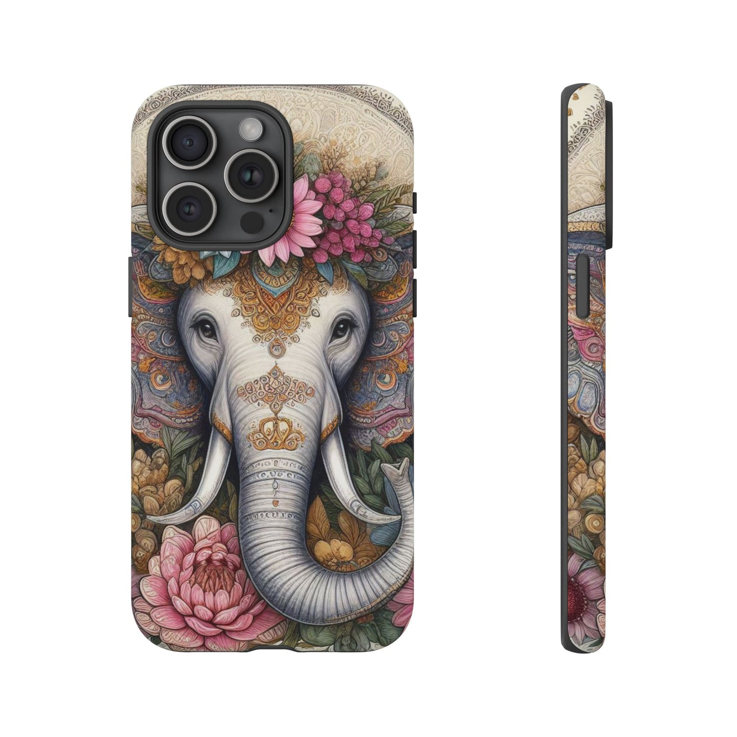 Elegant Floral Elephant Mobile Cover – Royal Mandala Art