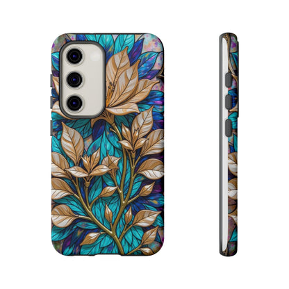 Majestic Golden Blossoms on Mosaic Blue Splendor