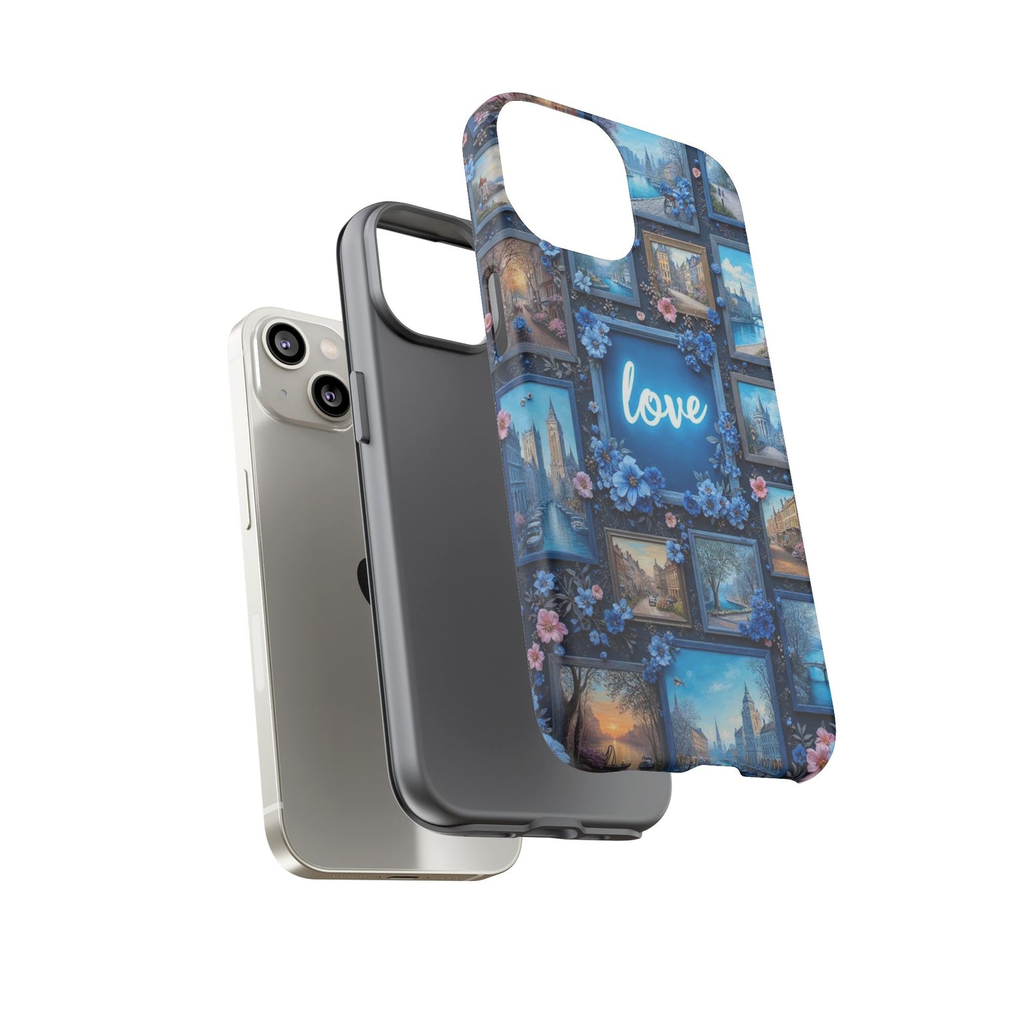 Blue Floral Love Frame Phone Case