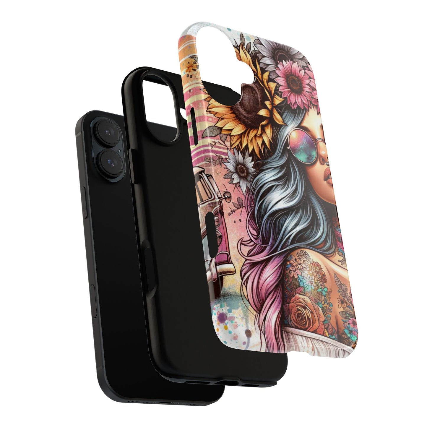 Retro Boho Wanderer – Sunflower Hippie Van Mobile Cover