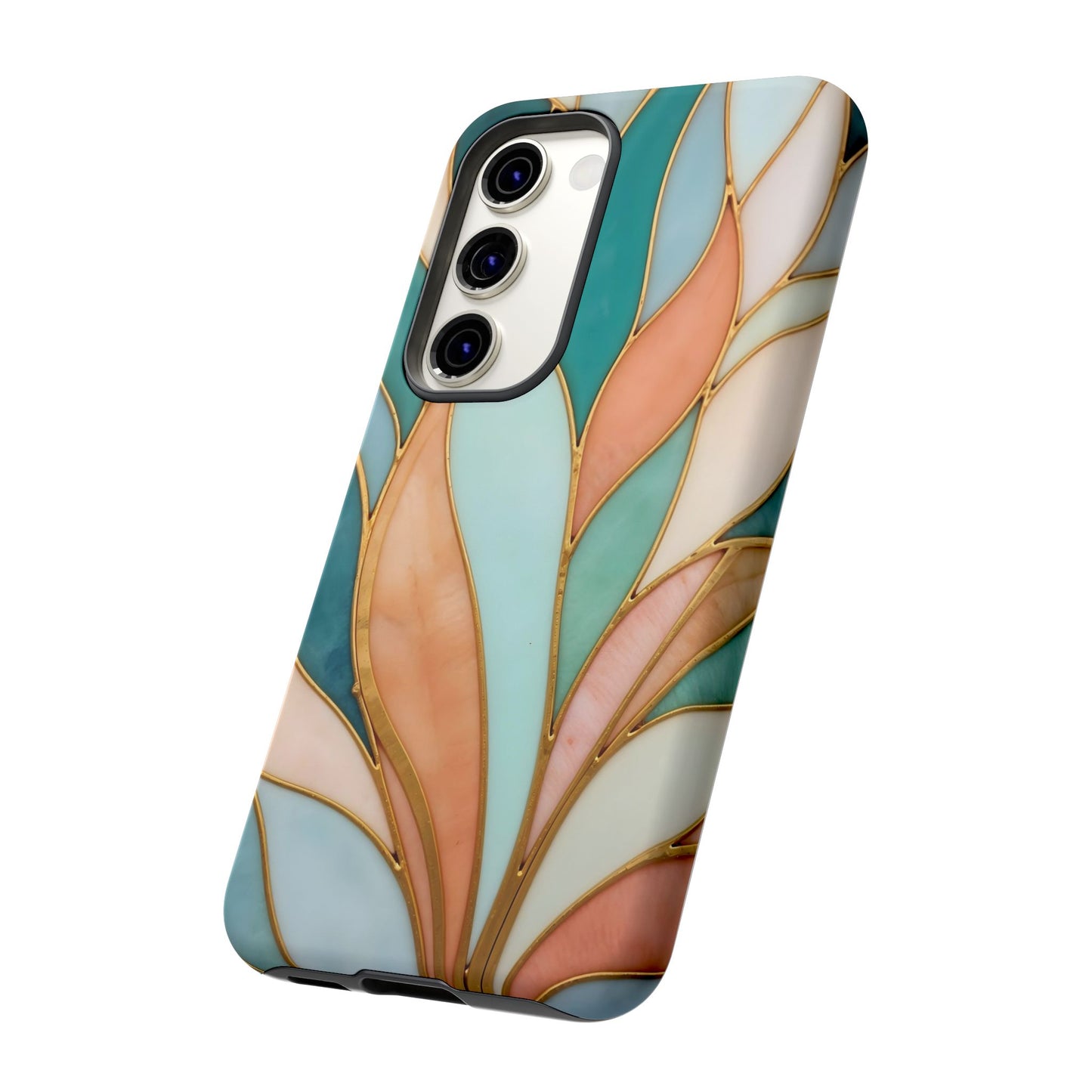 Geometric Leaves: Teal, Peach, and Gold Harmony