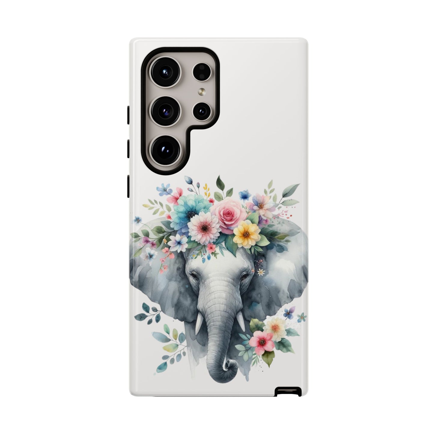 Floral Crown Elephant Mobile Cover – Elegant Watercolor Art