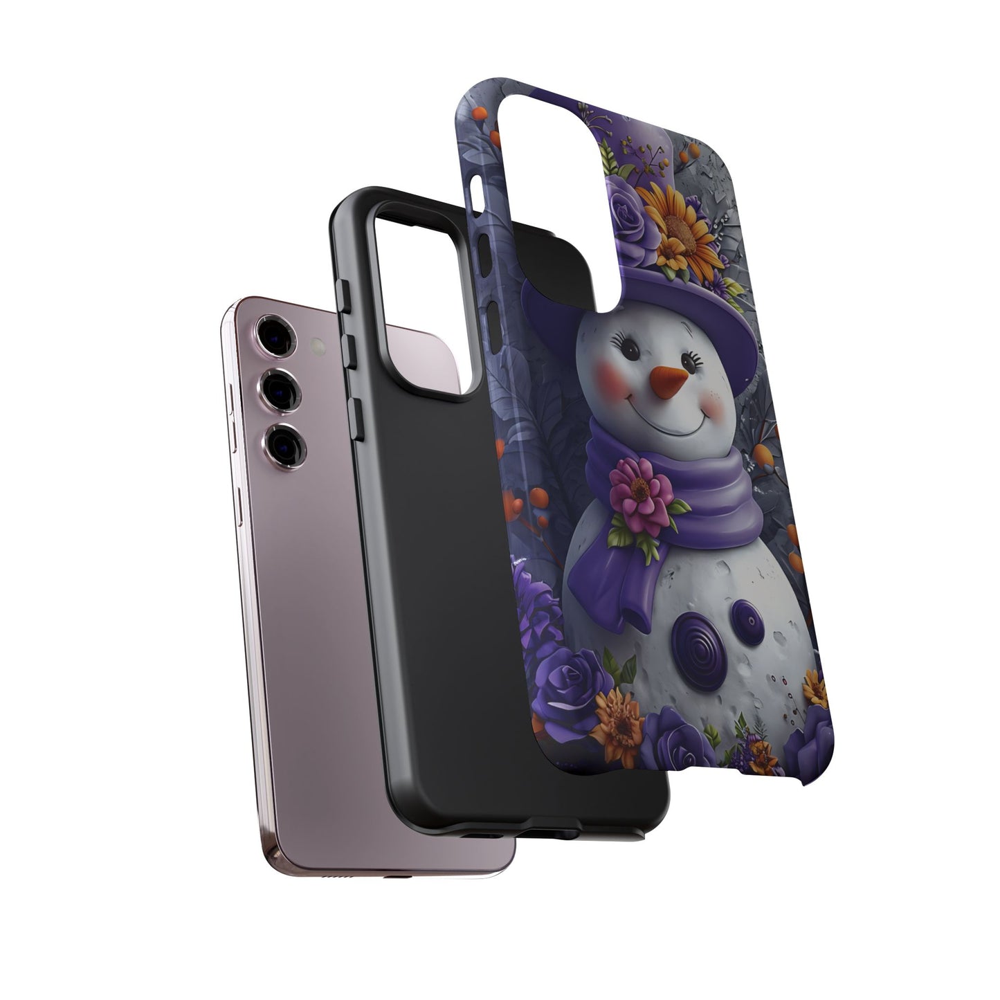Cheerful Snowman With Colorful Floral Hat And Scarf phone case design