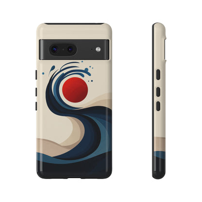 Red Sun Wave – Minimalist Abstract Ocean Case for iPhone, Google Pixel, Samsung