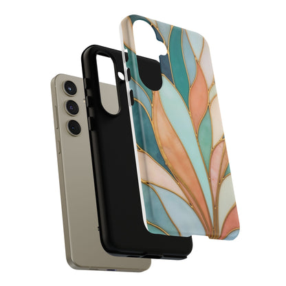 Geometric Leaves: Teal, Peach, and Gold Harmony