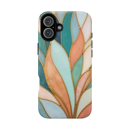 Geometric Leaves: Teal, Peach, and Gold Harmony