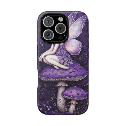 Whimsical Fairy Seated On Purple Mushroom In Enchanting Scene phone case design.