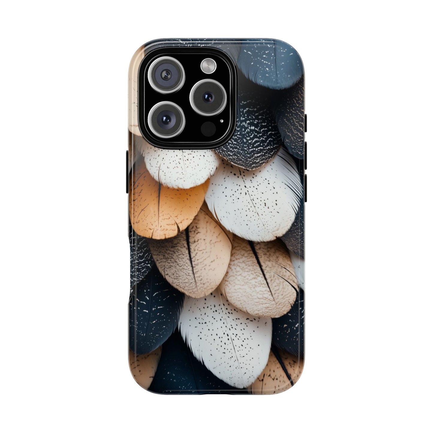 Layered Feather Elegance Phone Case – Black, White & Beige for iPhone, Samsung & Google Pixel