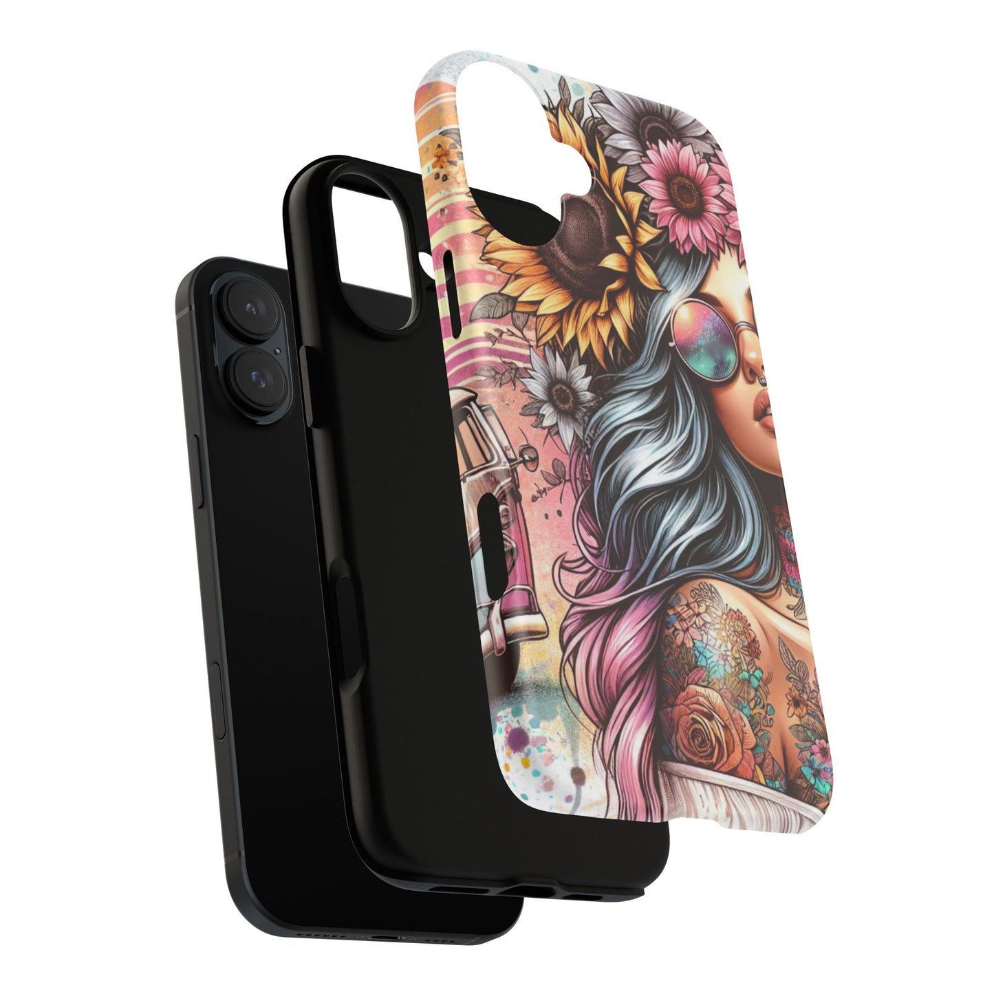 Retro Boho Wanderer – Sunflower Hippie Van Mobile Cover