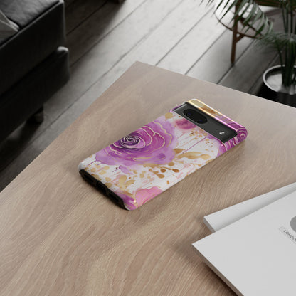 Elegant Purple-Gold Watercolor Rose Mobile Case