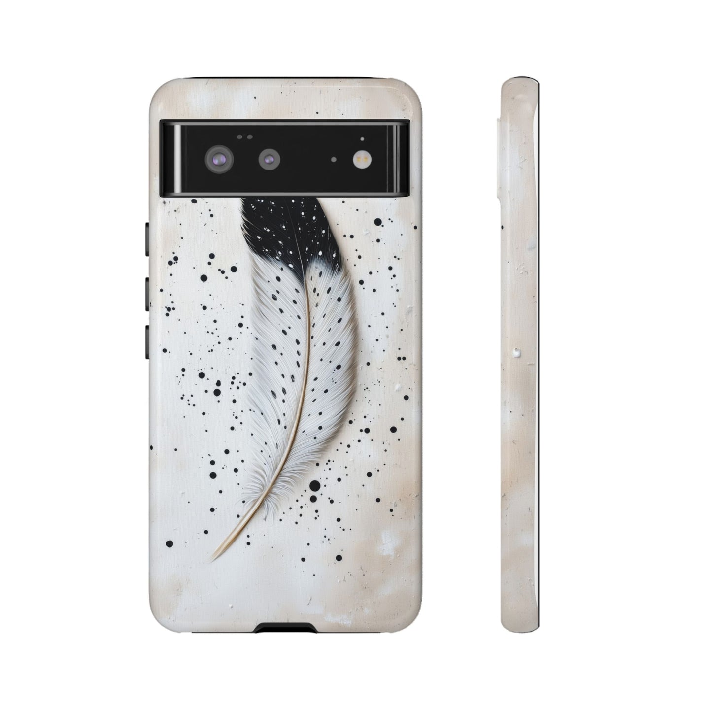 Elegant Owl Feather Phone Case – Black & White for iPhone, Samsung & Google Pixel