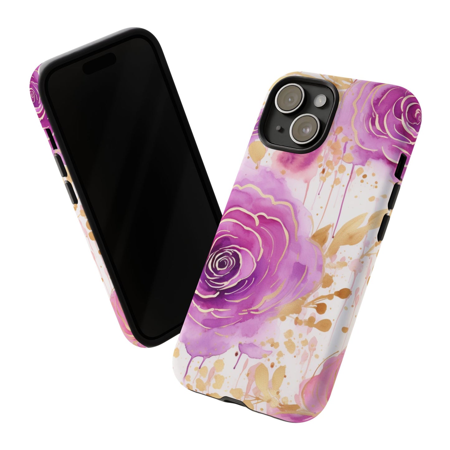 Elegant Purple-Gold Watercolor Rose Mobile Case