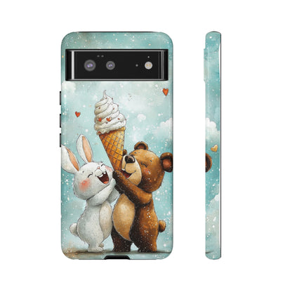 Bear & Bunny Ice Cream Delight - Cute Anime Phone Case for iPhone, Samsung, Google Pixel