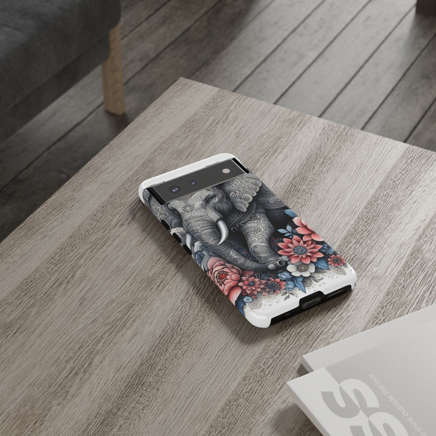 Mandala Elephant Mobile Cover – Elegant Black & White Floral Art