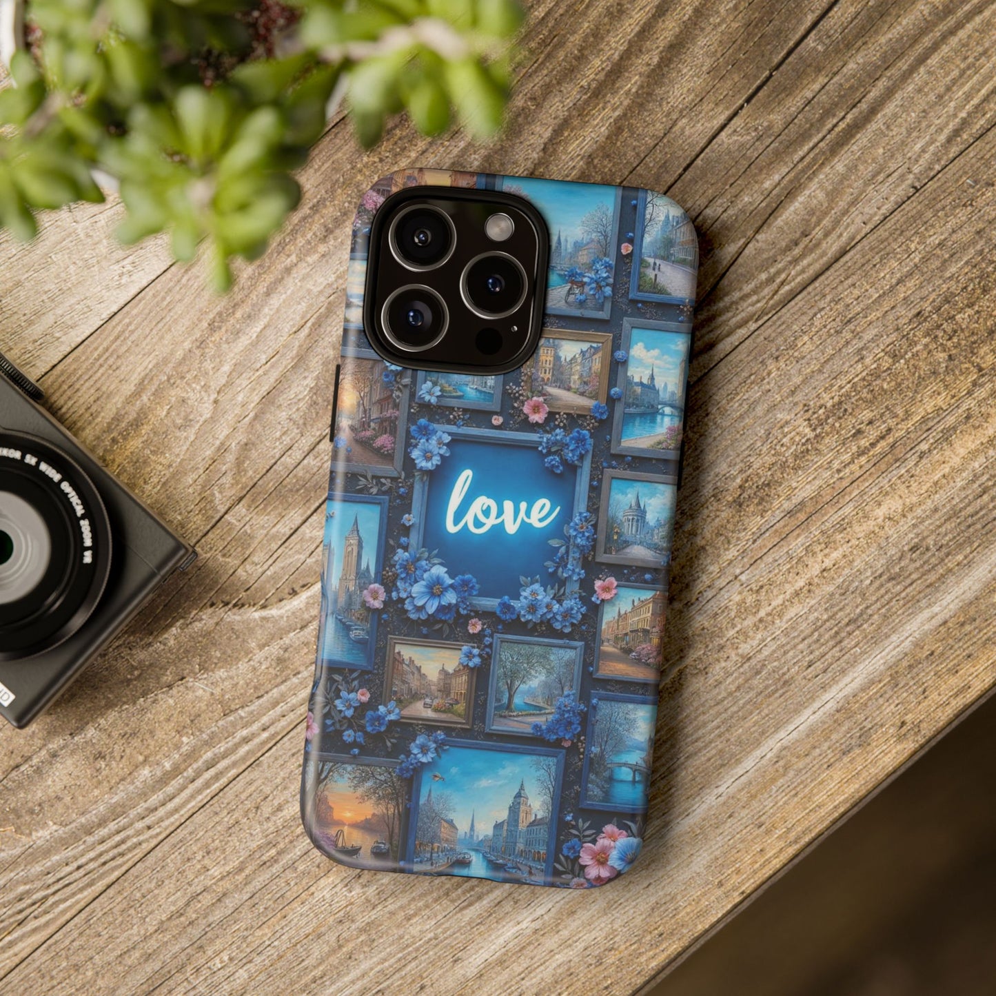 Blue Floral Love Frame Phone Case