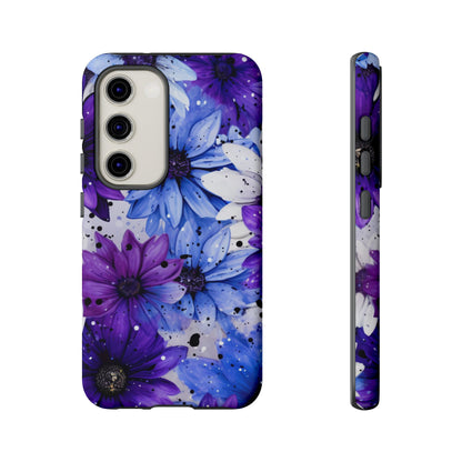 Blue & Purple Floral Splash Mobile Cover – Elegant Artistic Flowers