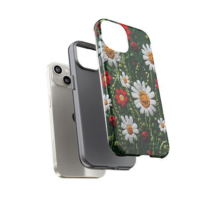 Knitted Pattern With Diamonds And Festive Motifs On Navy phone case design.