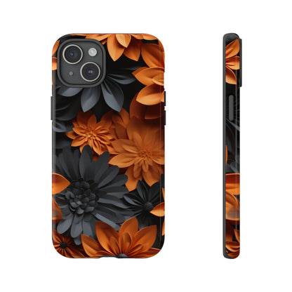 Orange & Black 3D Floral Mobile Case