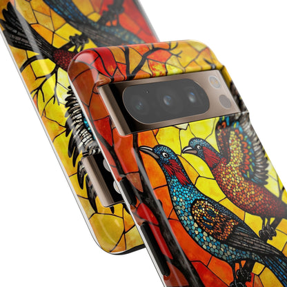 Vibrant Hummingbirds with Stained Glass Charm